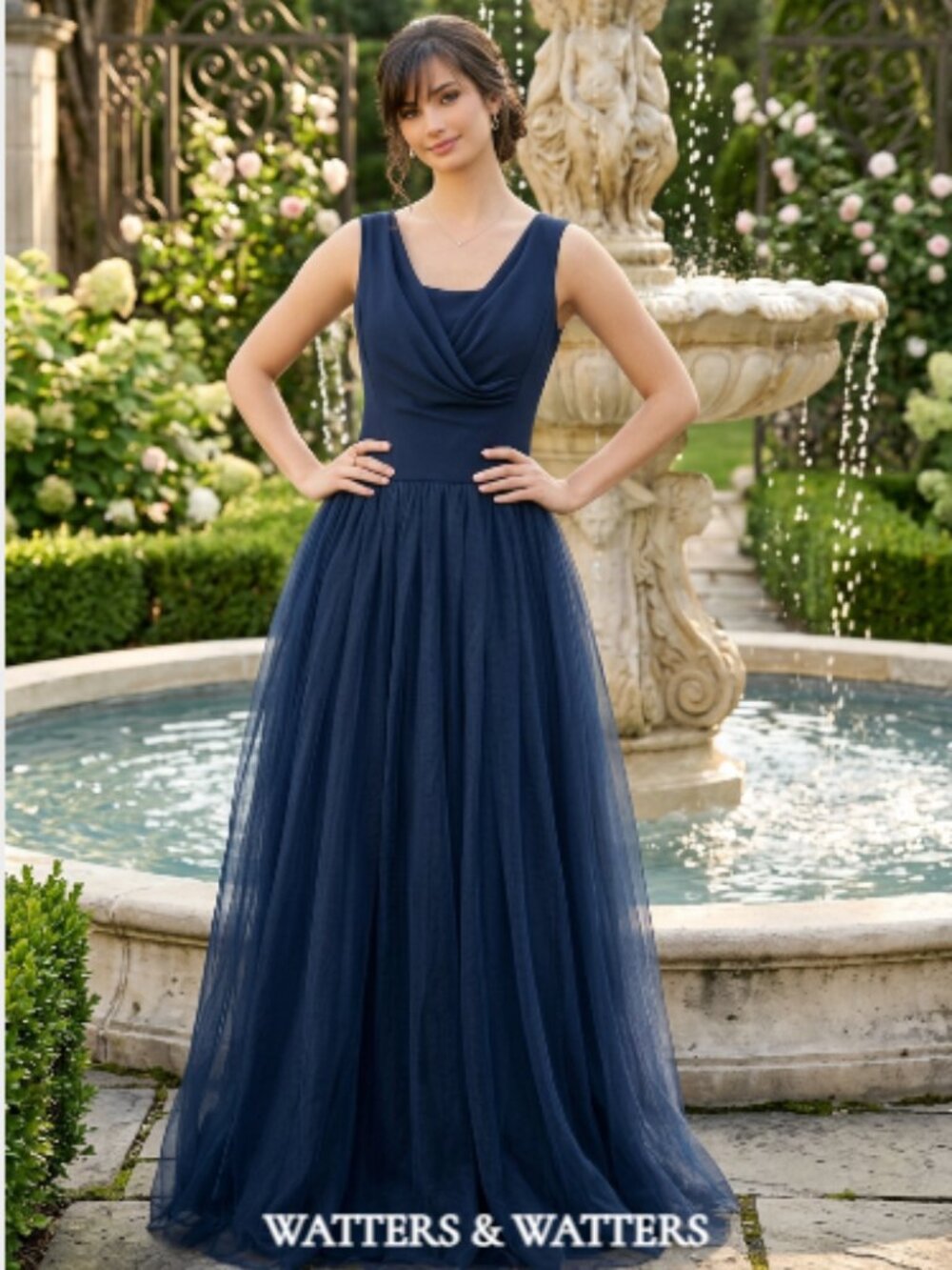 Vintage Watters & Watters Navy Tulle Formal Dress Gown Size 4